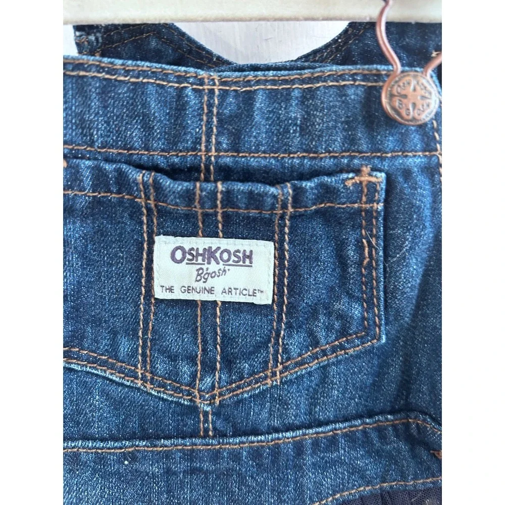 OshKosh B'gosh Denim Tulle Dress 18M Blue Heart Print Overall Skirt Toddler Girl